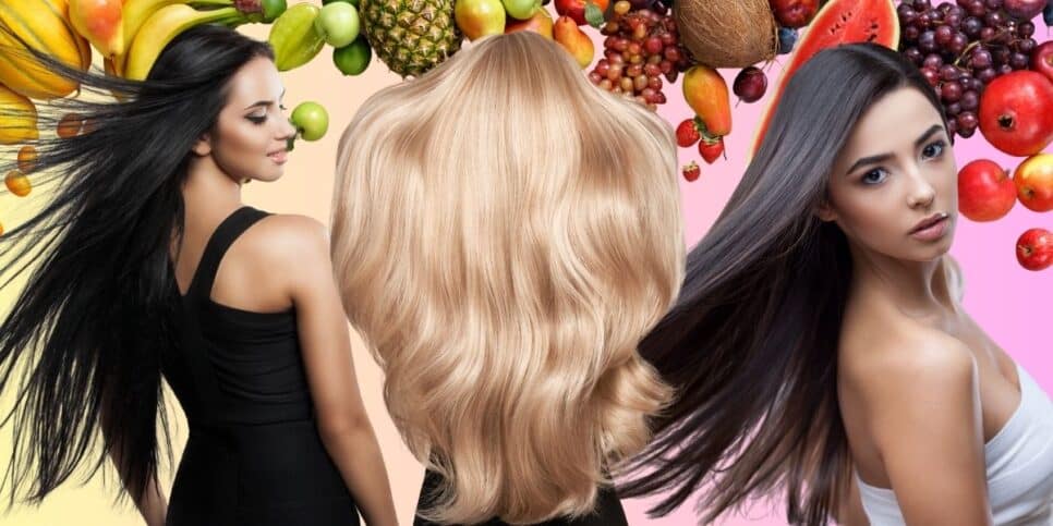 Frutas e mulheres com cabelo longo (Fotos: Reproduções / Canva)