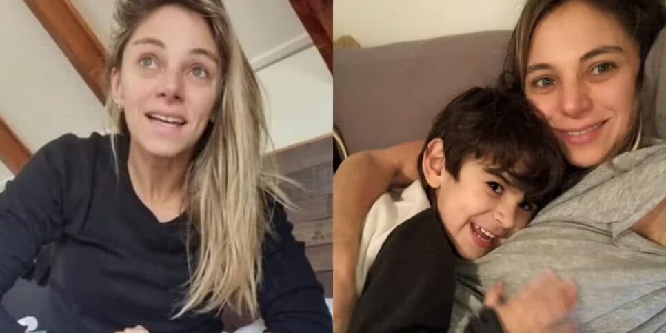 Mariana Derderián, atriz de Floribella, ao lado de eu filho de apenas seis anos (Foto: Reprodução/Montagem TV Foco)