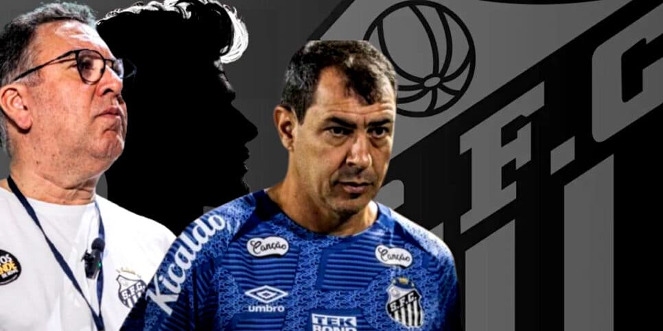 Marcelo Teixeira lida com mais uma saída no elenco e Carille está no fio da navalha (Foto Reprodução/Montagem/Lennita/Tv Foco/Canva/Raul Baretta/ Santos FC/Raul Baretta/ Santos)