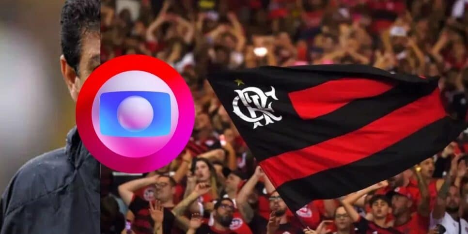 Técnico, logo da Globo e bandeira do Flamengo (Fotos: Reproduções / Gazeta Press / GloboPlay / Flamengo)