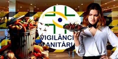 Vigilância Sanitária interdita  praça de alimentação de Shopping após situação insalubre(Foto Reprodução/Montagem/Lennita/Tv Foco/Canva/VISA)