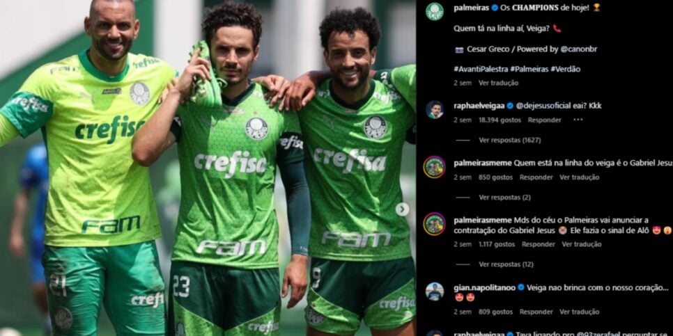 Veiga cita Gabriel Jesus em foto do Palmeiras — Foto: Reprodução/Instagram