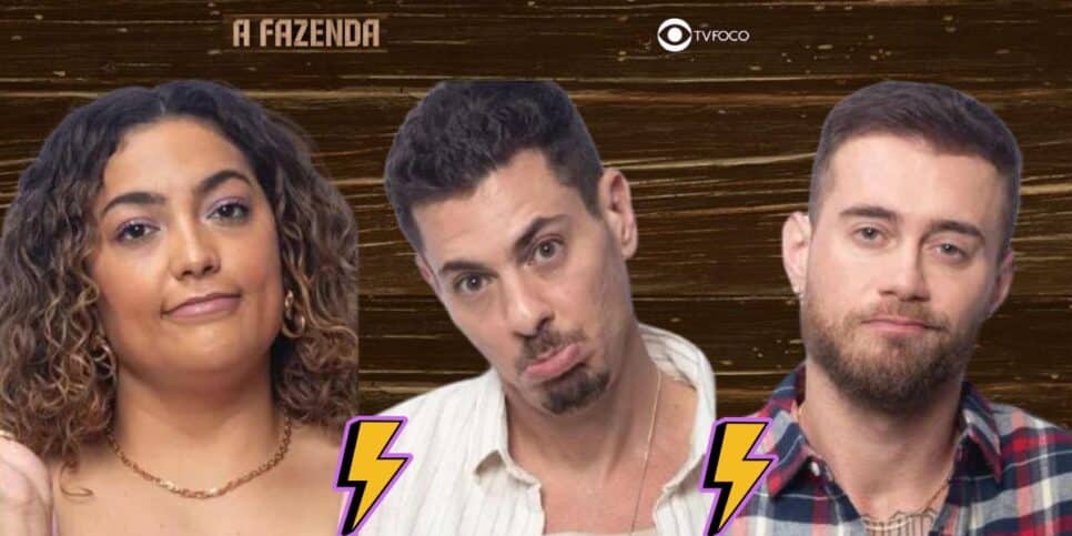 Camila, Sacha e Yuri em A Fazenda 16 (Foto: Reprodução / Record / Montagem TV Foco)