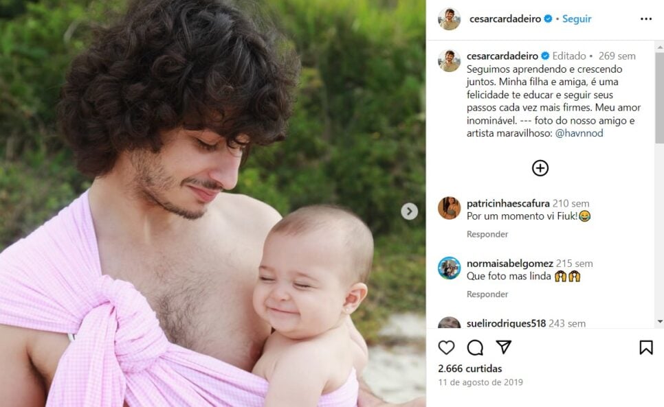 César Cardadeiro, o eterno Pedrinho de o Sítio do Picapau Amarelo da Globo, com de sua filha (Foto: Reprodução)