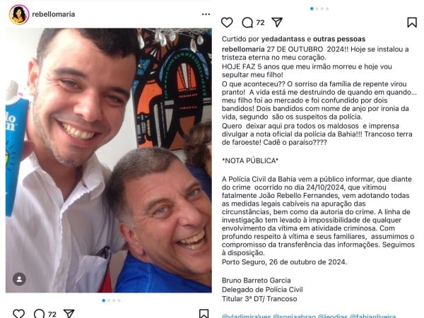 Desabafo da mãe de João Rebello - Foto: Instagram