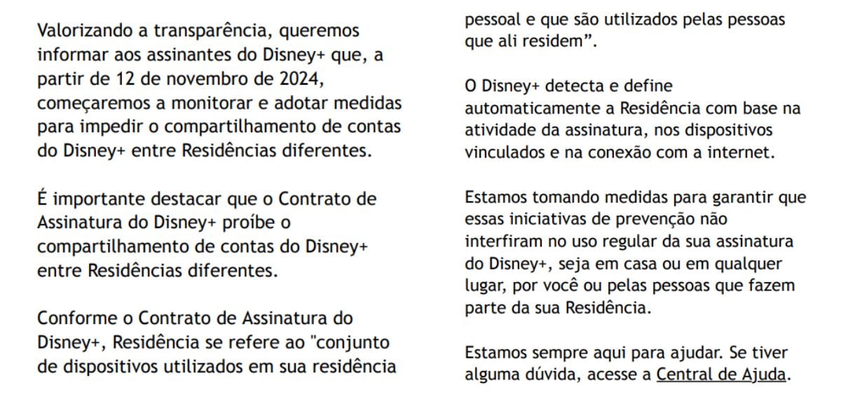 Comunicado da Disney+ através do e-mail do assinante (Reprodução: Internet)