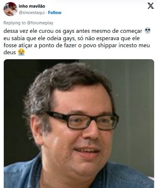 Internautas estão criticando o autor de Mania de Você (Foto: Reprodução / X)
