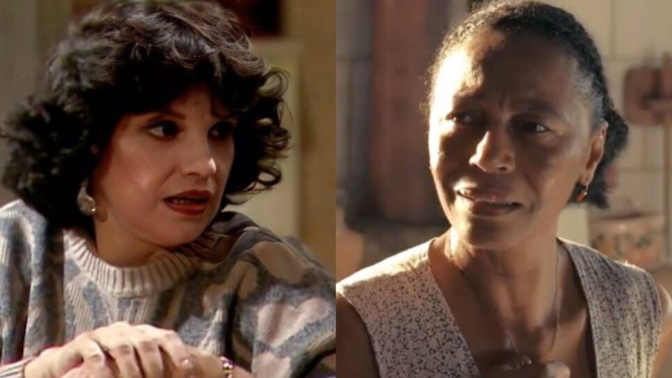 Eunice, vivida por Íris Bruzzi, teve escalação de Edvana Carvalho, de Renascer (Fotos: Reprodução/ Canal Viva/ Globoplay/ Montagem TV Foco) 