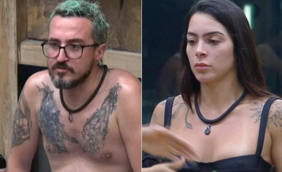 Fernando e Luana em A Fazenda 16; os dois participantes protagonizaram barraco (Foto: Reprodução / Record)
