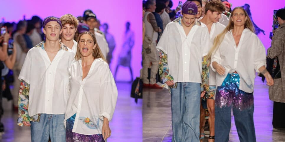 Fernanda Lima ao lado de seus filhos no desfile do último final de semana (Foto: Montagem/Van Campos / AgNews)