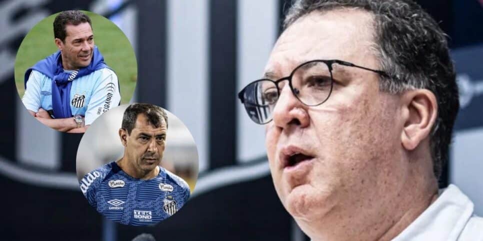 Luxemburgo, Carille e Marcelo Teixeira (Foto: Reprodução / Santos / Canva)