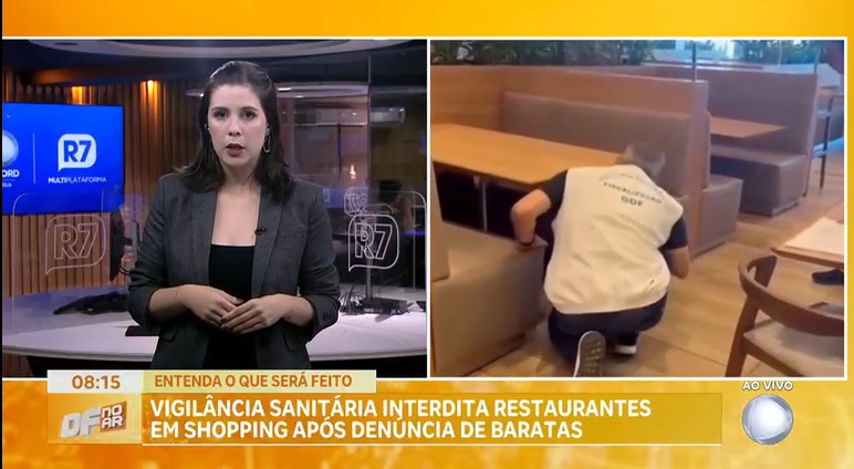 DF No Ar, jornal da Record TV confirmou interdição de 3 restaurantes em shopping (Foto: Reprodução / R7)