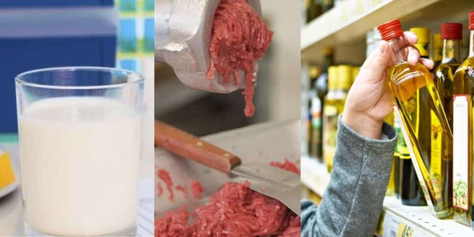 Leite, carne e azeite são os produtos mais adulterados e vítimas de fraudes (Foto Reprodução/Montagem/Tv Foco/Internet)