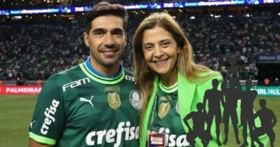 Abel Ferreira, Leila Pereira e ilustração de jogadores (Fotos: Reproduções / Cesar Grego / Canva)