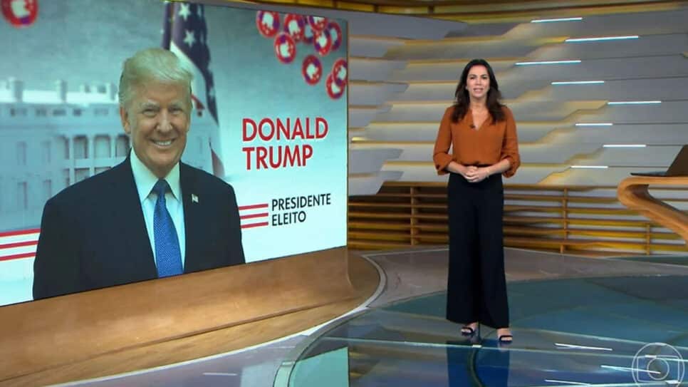 Ana Paula Araújo durante o plantão da Globo que anunciou a vitória de Trump nesta quarta (Foto: Globo) 