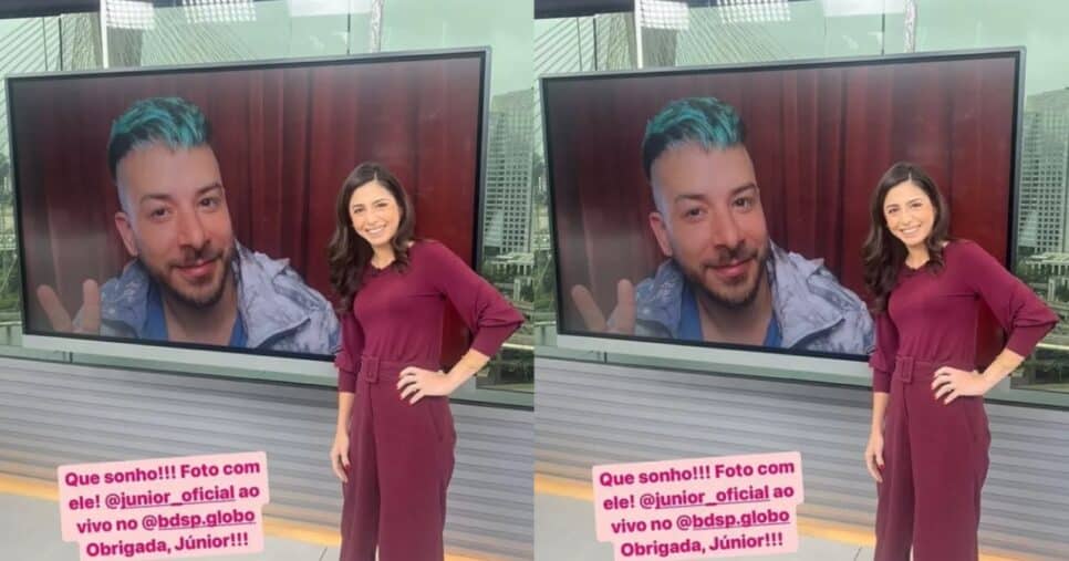 Registro da âncora com o cantor no Bom Dia São Paulo, da Globo - Foto: Instagram