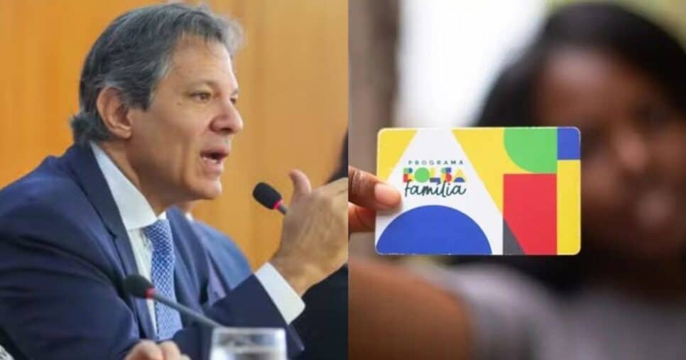 Fernando Haddad e mulher segurando cartão do Bolsa Família (Fotos: Ministério da Fazenda / Lyon Santos / MDS)