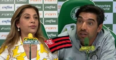 Leila Pereira, bandeira do Flamengo e Abel Ferreira (Fotos: Reproduções / Globo / Canva)