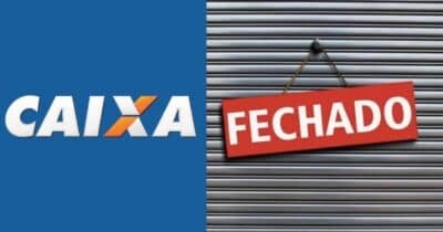 Logo da Caixa e loja fechada (Fotos: Reproduções / Internet / Canva)