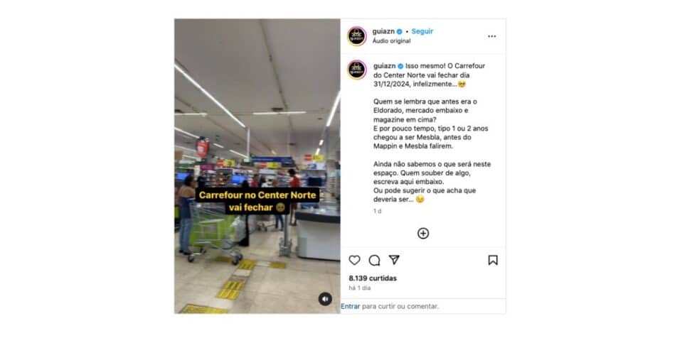 Publicação sobre o Carrefour (Foto: Reprodução / Instagram)