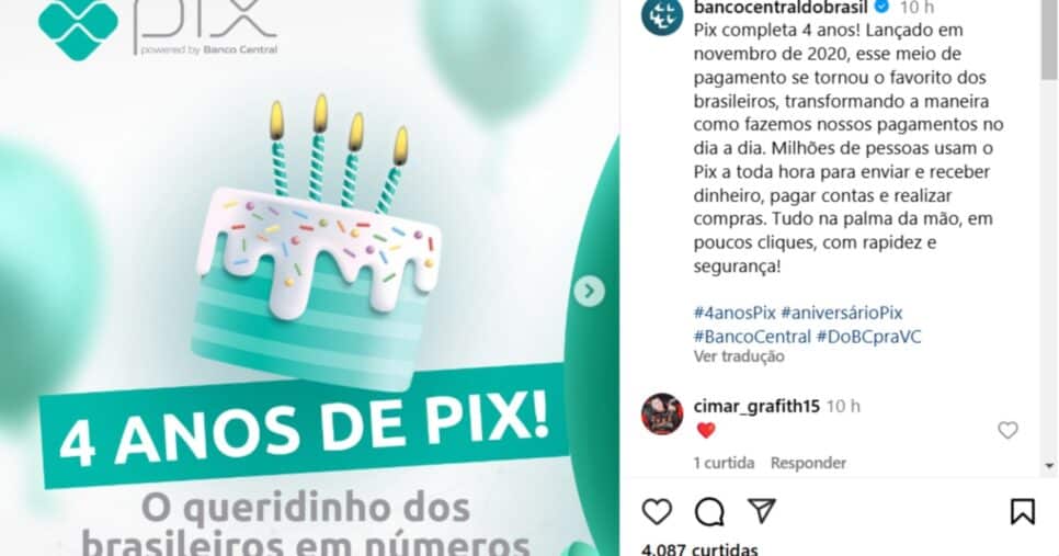 PIX completa 4 anos de história - (Foto: Instagram)