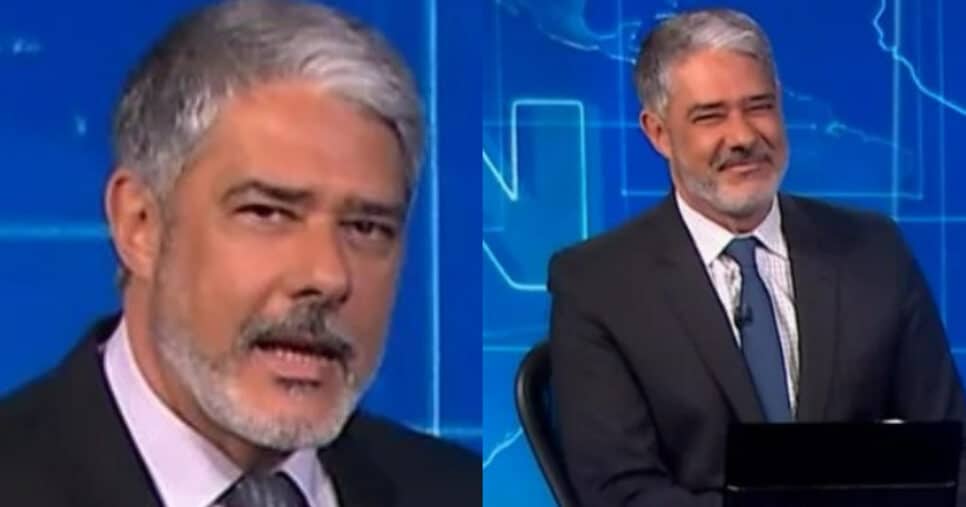 Âncora da Globo toma e faz Bonner cair na risada: “Probleminha” (Foto: Reprodução/Montagem TV Foco)