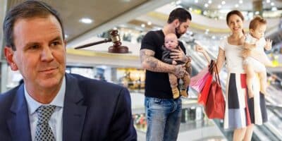 Eduardo Paes e mães e pais no shopping (Foto: Reprodução / Canva / Montagem TV Foco)