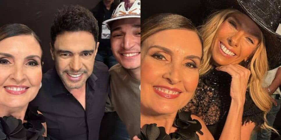 A apresentadora nos bastidores do SBT com outros famosos (Foto: Reprodução/Montagem)