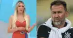 Renata para Jogo Aberto e perde o chão com rasteira para saída de Augusto - (Montagem / TV FOCO)