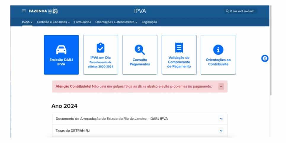 Portal do IPVA (Foto: Reprodução / site oficial)