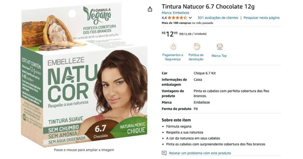 Tintura Natucor 6.7 Chocolate 12g (Amazon)