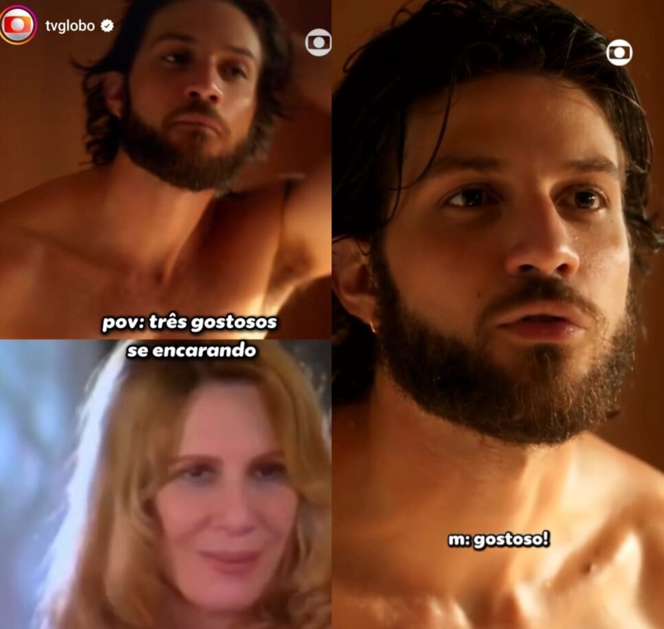 Perfil oficial da emissora brinca com cena atual de Mavi em comparação a fala de Nazaré Tedesco (Foto: Reprodução/ TV Globo/ Instagram/ Montagem TV Foco)