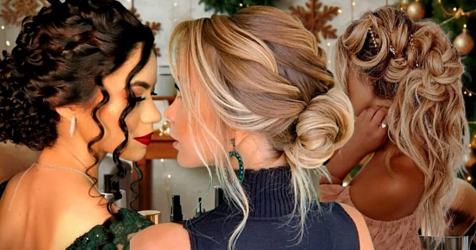 Penteados rejuvenescem mulheres 45 + e são ideais para arrasar no Natal e festividades de fim de ano (Foto Reprodução/Montagem/Lennita/Tv Foco/Canva/Pinterest)