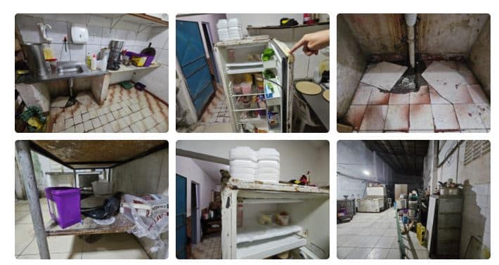 Pizzaria encontrada fora dos padrões sanitários exigidos para o seu funcionamento. Fotos: Cortesia
