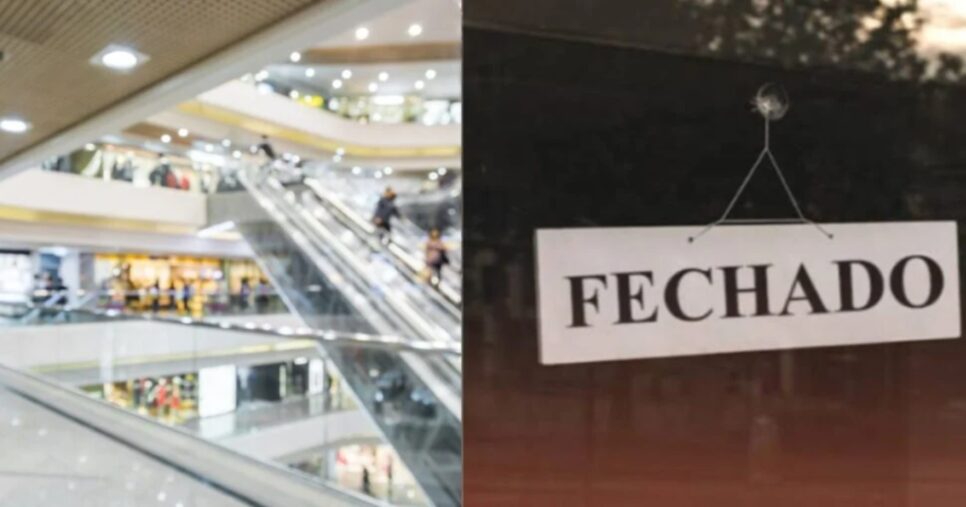 Shopping e placa de fechado (Foto: Montagem)